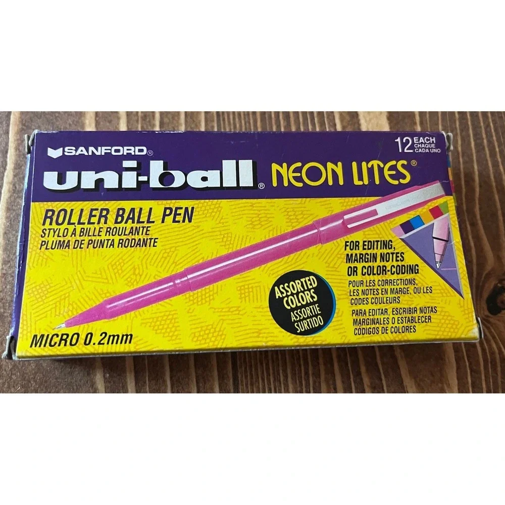 Vtg Uni Ball Neon Lites Pens Lot Of 6 Colors Micro 8 Pens Sanford